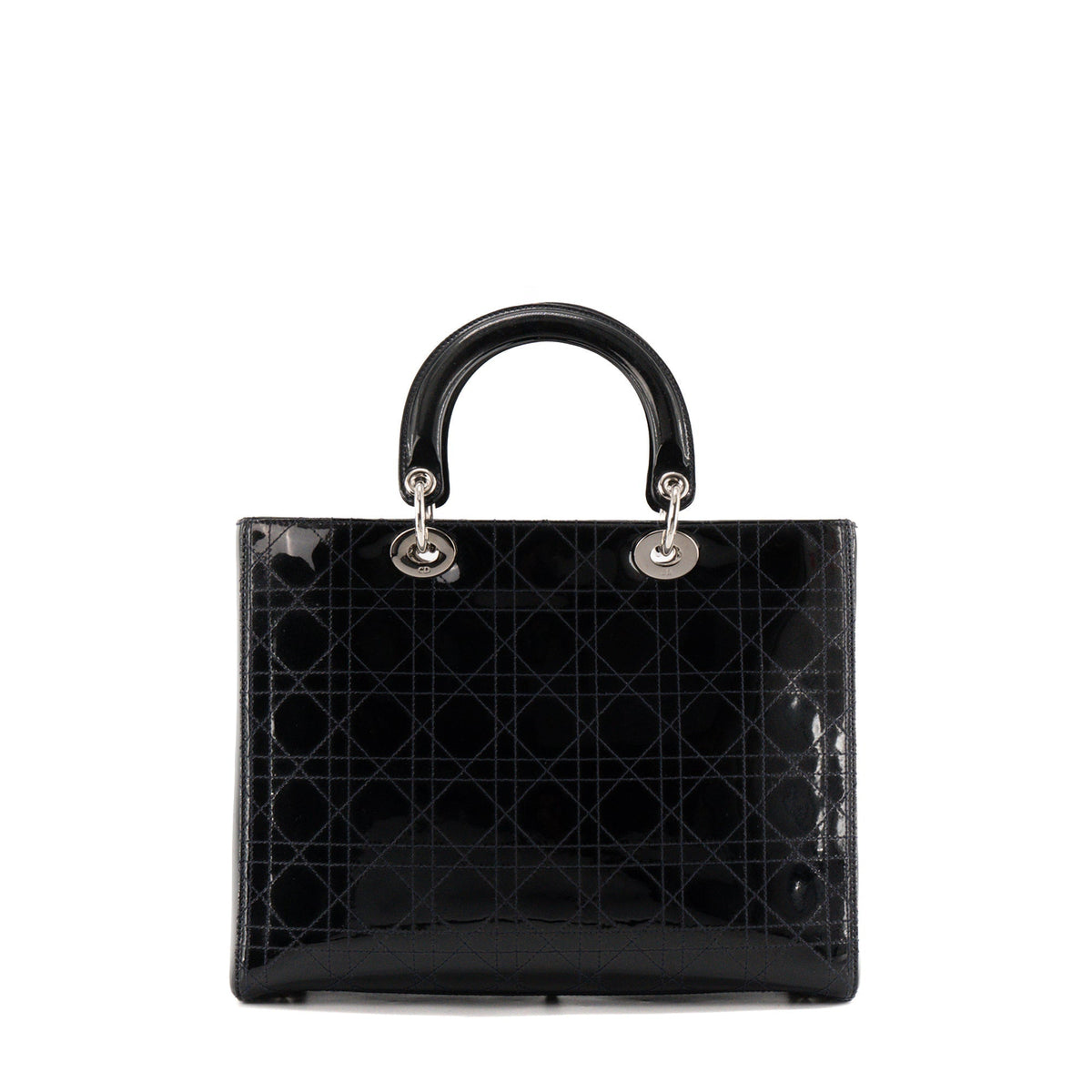 DIOR - Vintage black patent cannage leather Lady Dior Large handbag