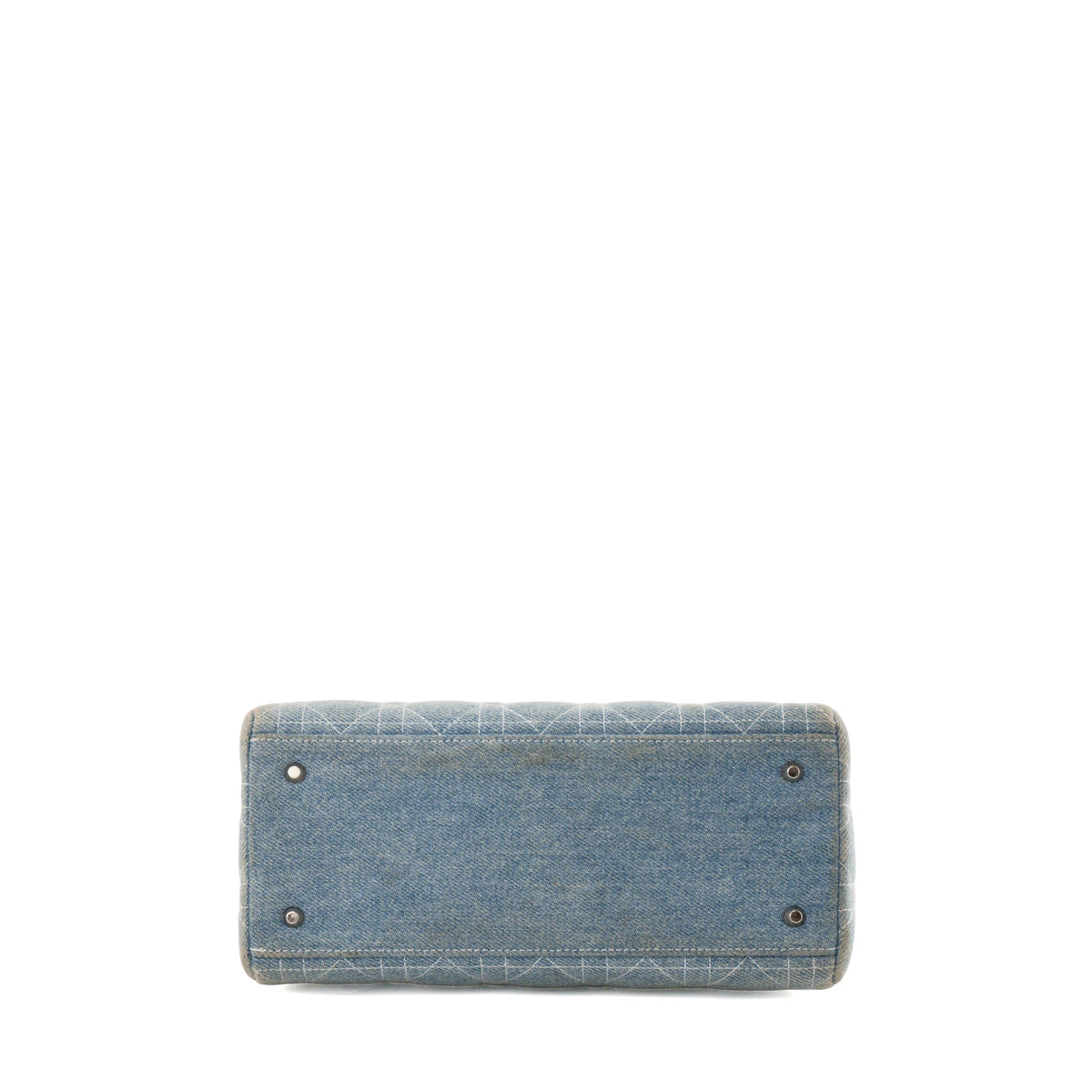 DIOR - Vintage Light Blue Cannage Denim Lady Dior Medium Handbag